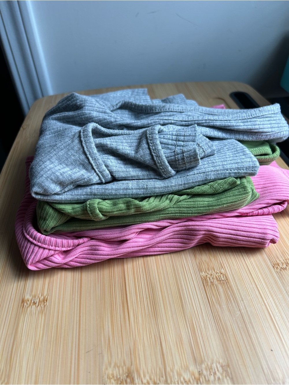 Ribbed Rompers - 3 pack! Pink, Green & Gray - Picture 2 of 4